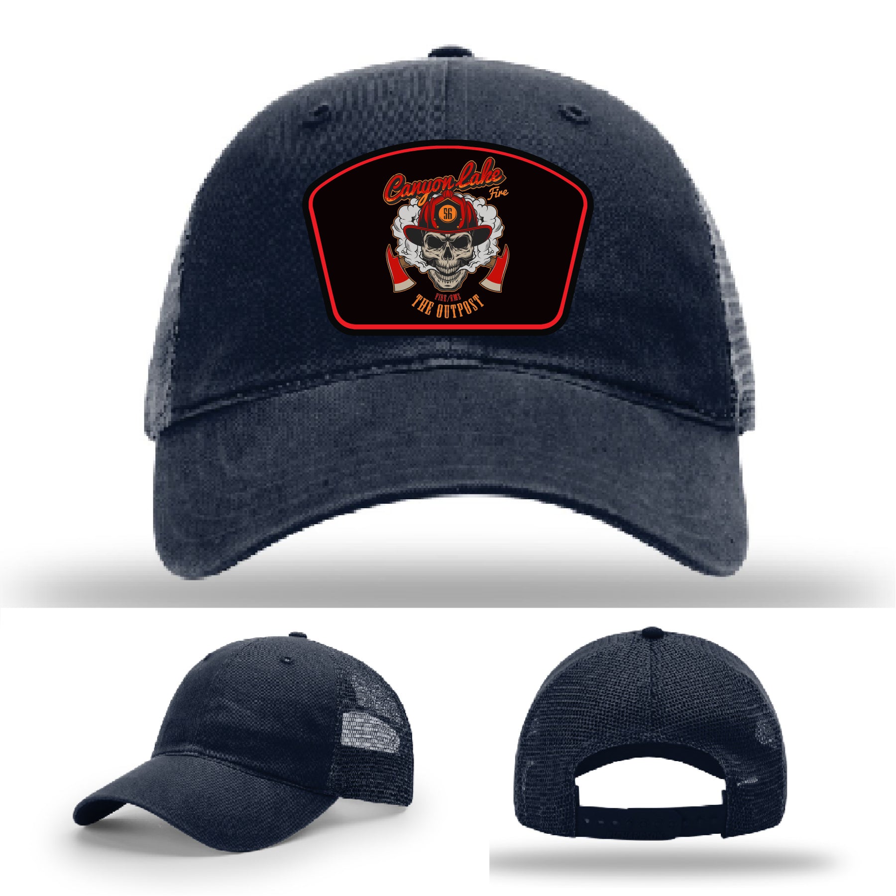 Leather firefighter hat highlighting Canyon Lake station identity