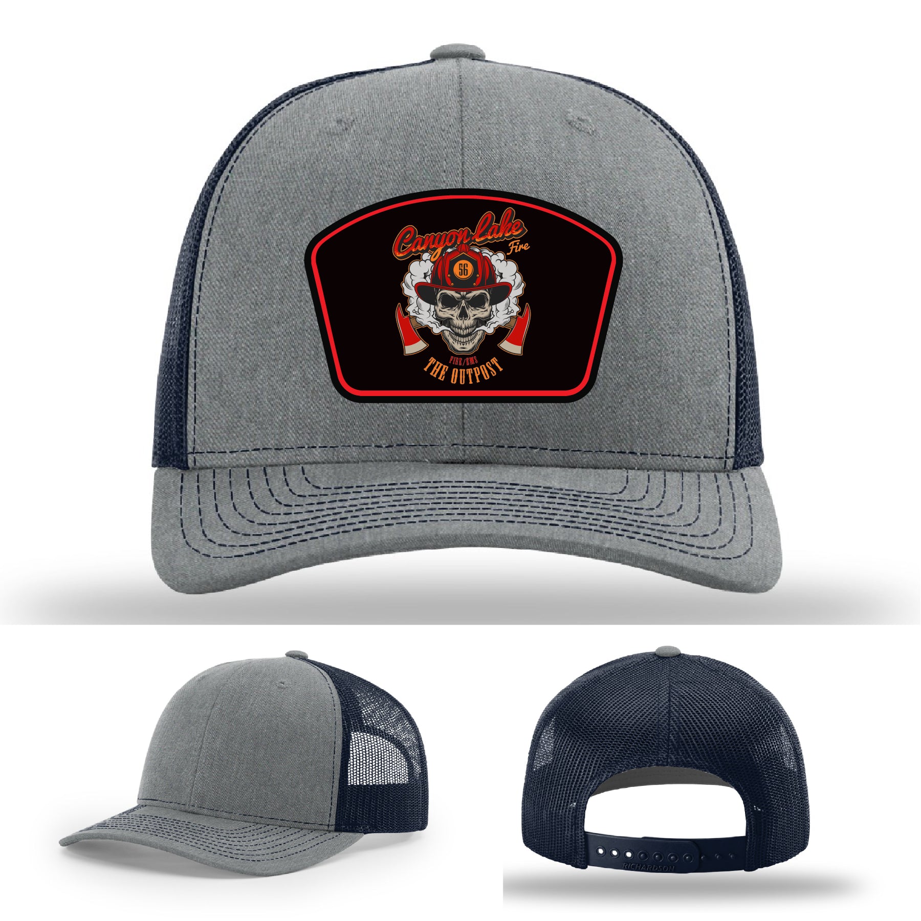 Leather firefighter patch hat with Canyon Lake fire department