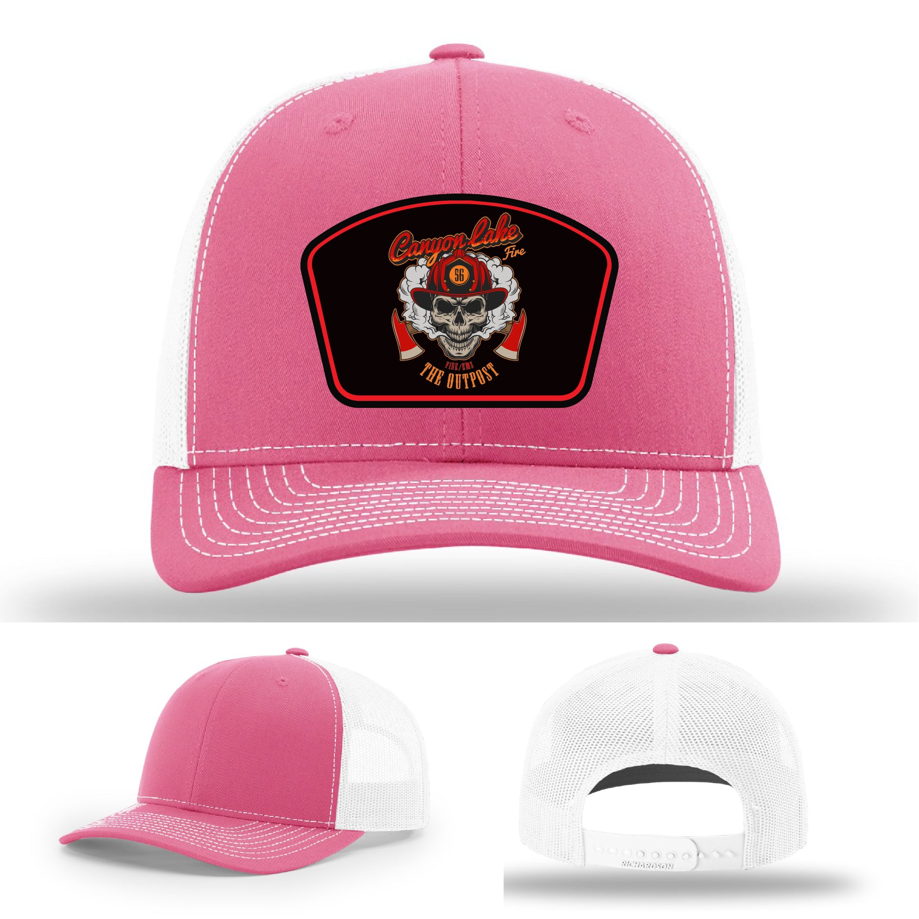 Canyon Lake custom firefighter hat with engraved patch design