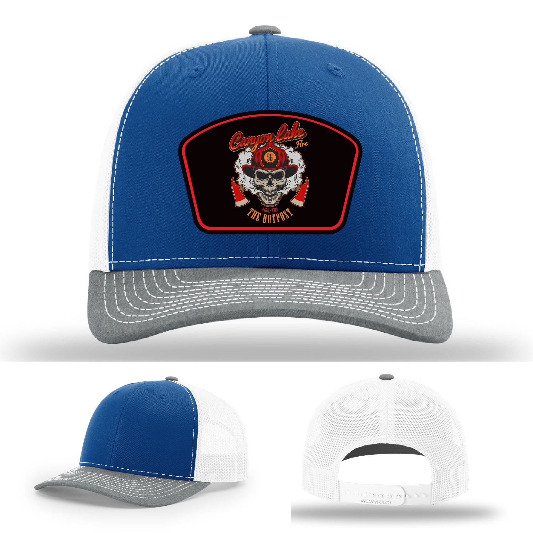 Canyon Lake firefighter hat featuring engraved department patch