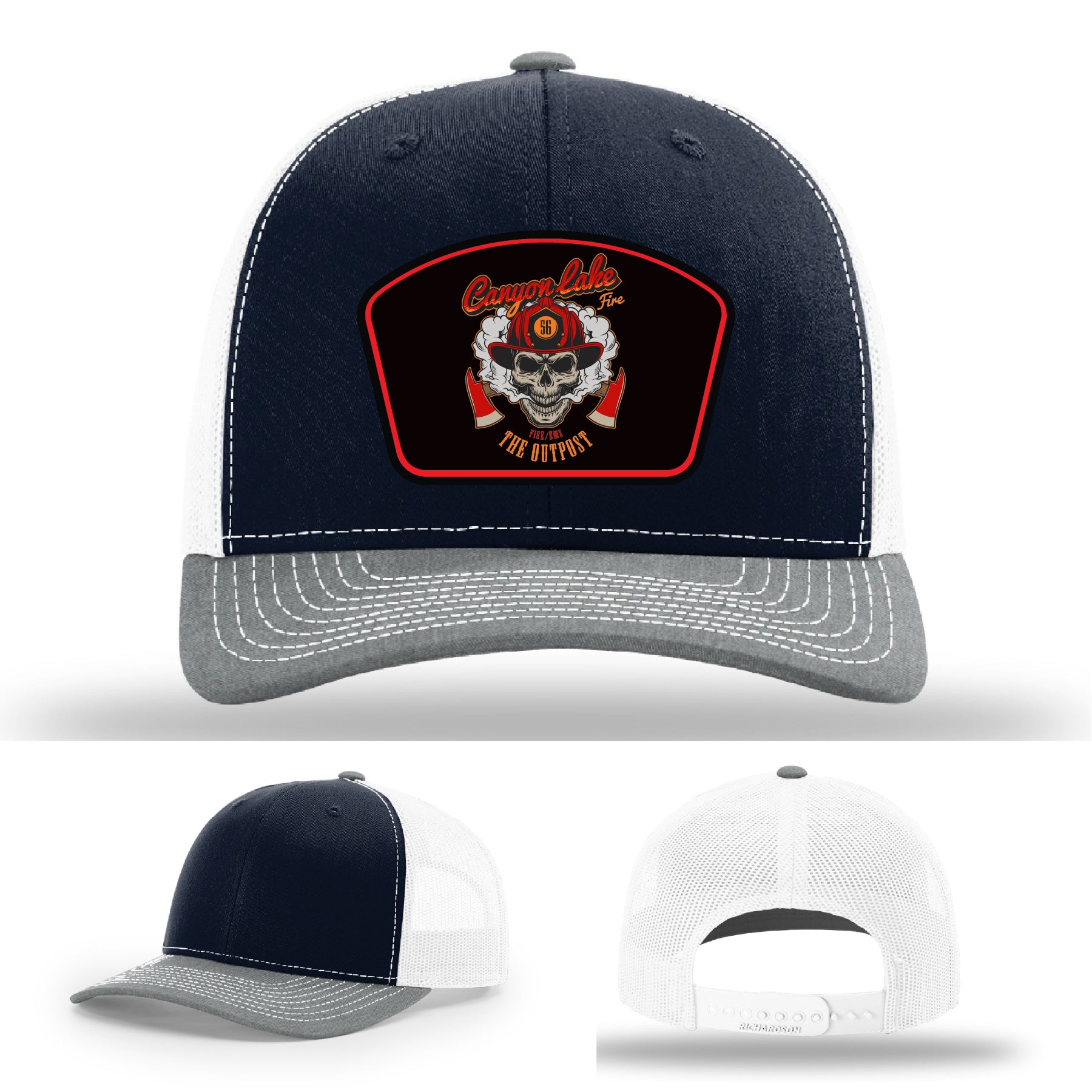 Firefighter hat featuring Canyon Lake department logo in leather