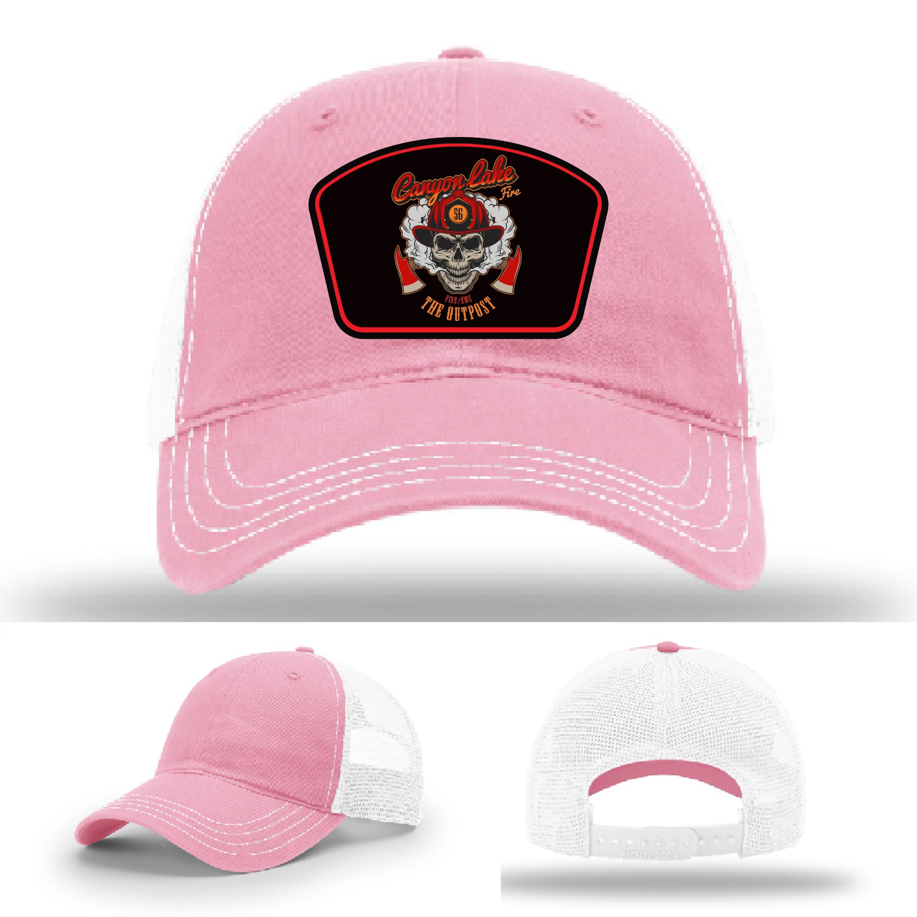 Canyon Lake firefighter hat built with handcrafted leather patch