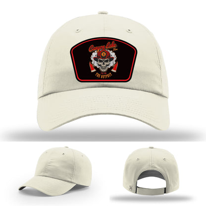 Canyon Lake firefighter leather patch hat showing firehouse identity