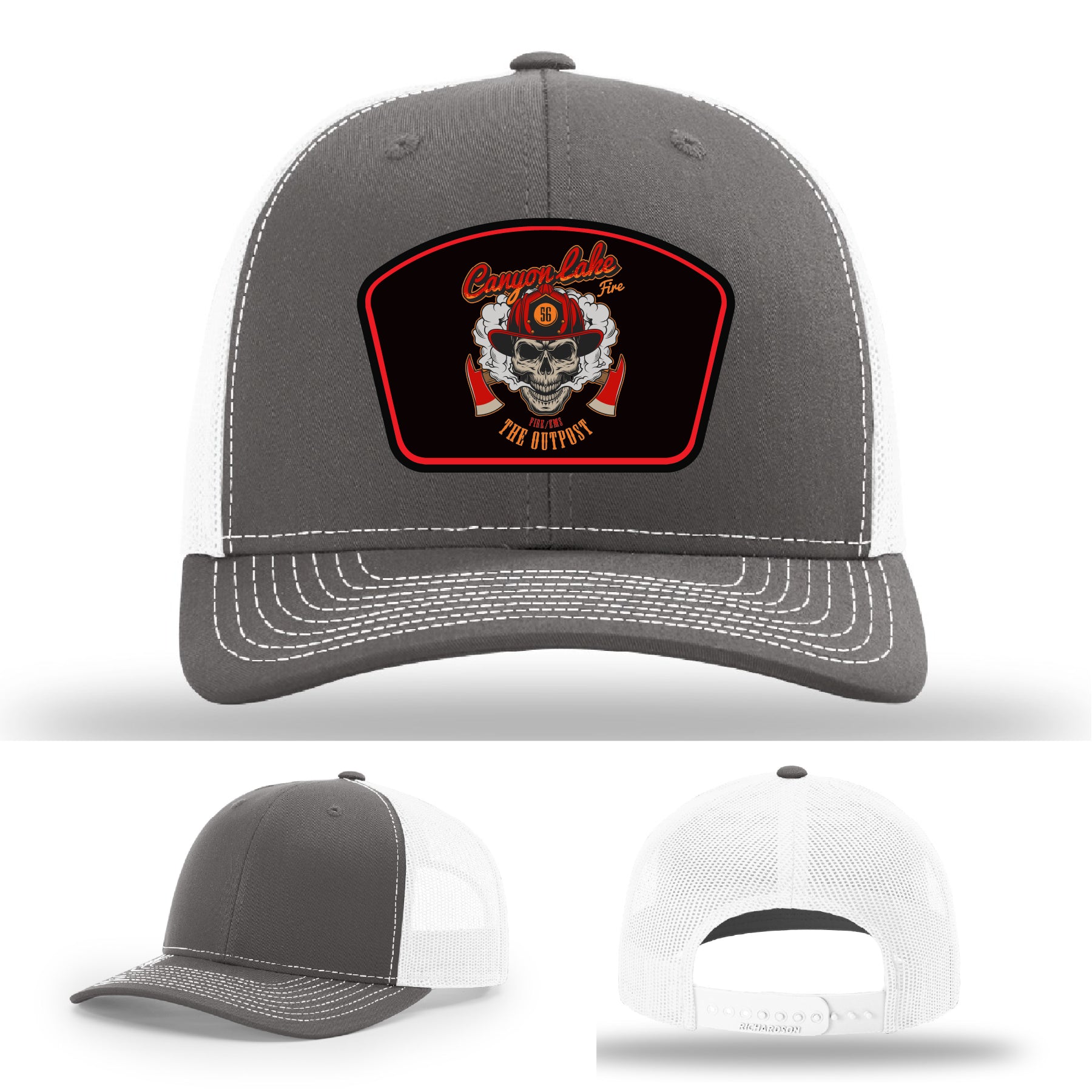 Canyon Lake station firefighter hat featuring leather patch