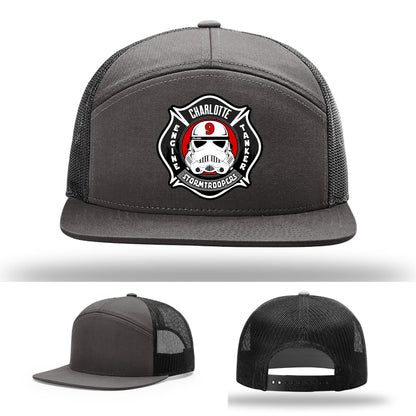 Custom Charlotte Station 9 firefighter hat with leather detail