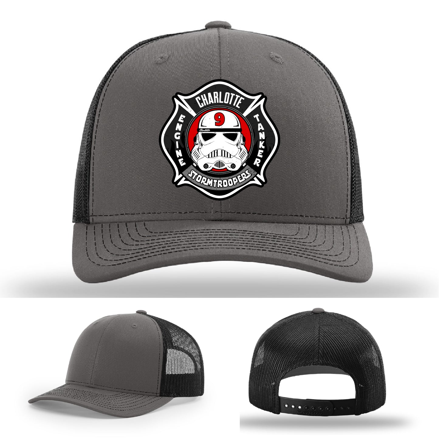 Leather patch Charlotte Station 9 firefighter department hat