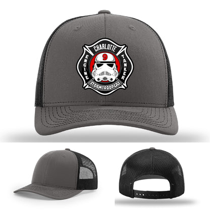 Leather patch Charlotte Station 9 firefighter department hat