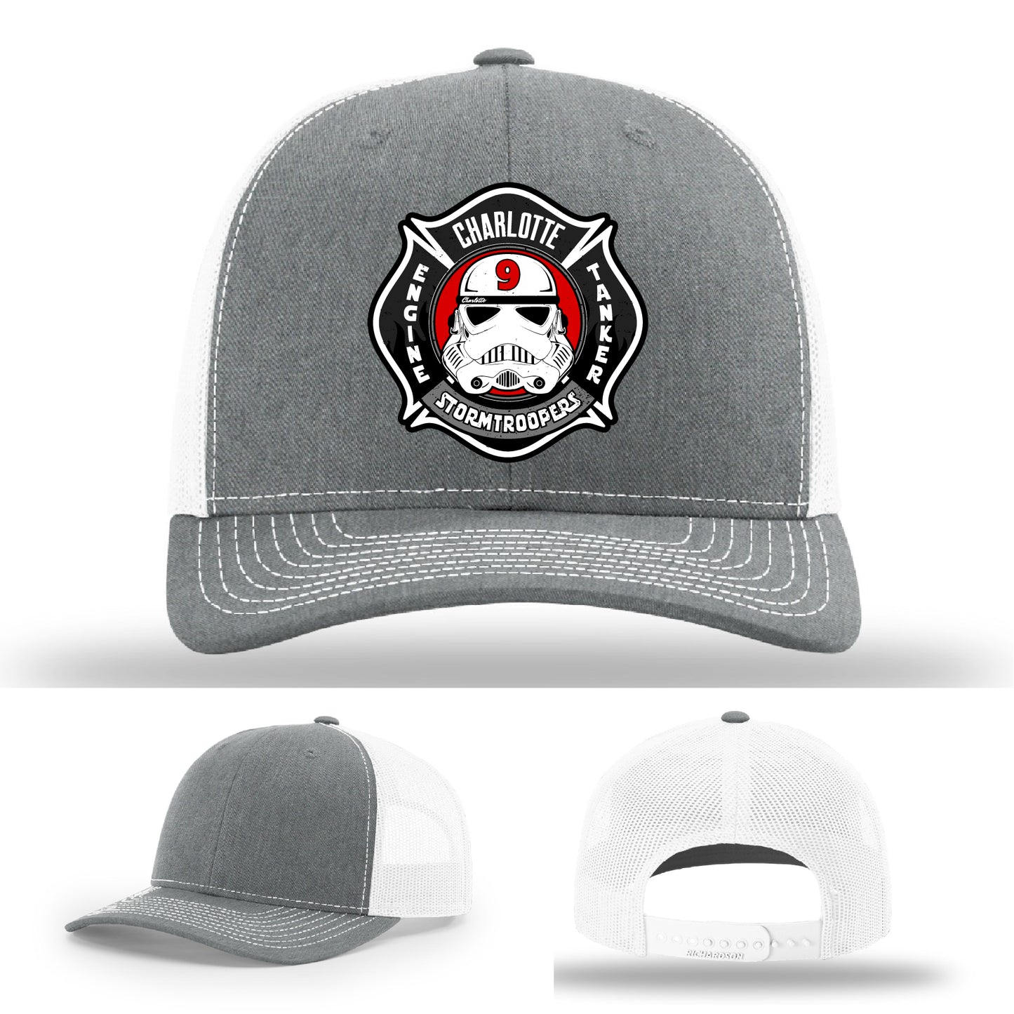 Charlotte Station 9 firefighter hat rugged leather patch