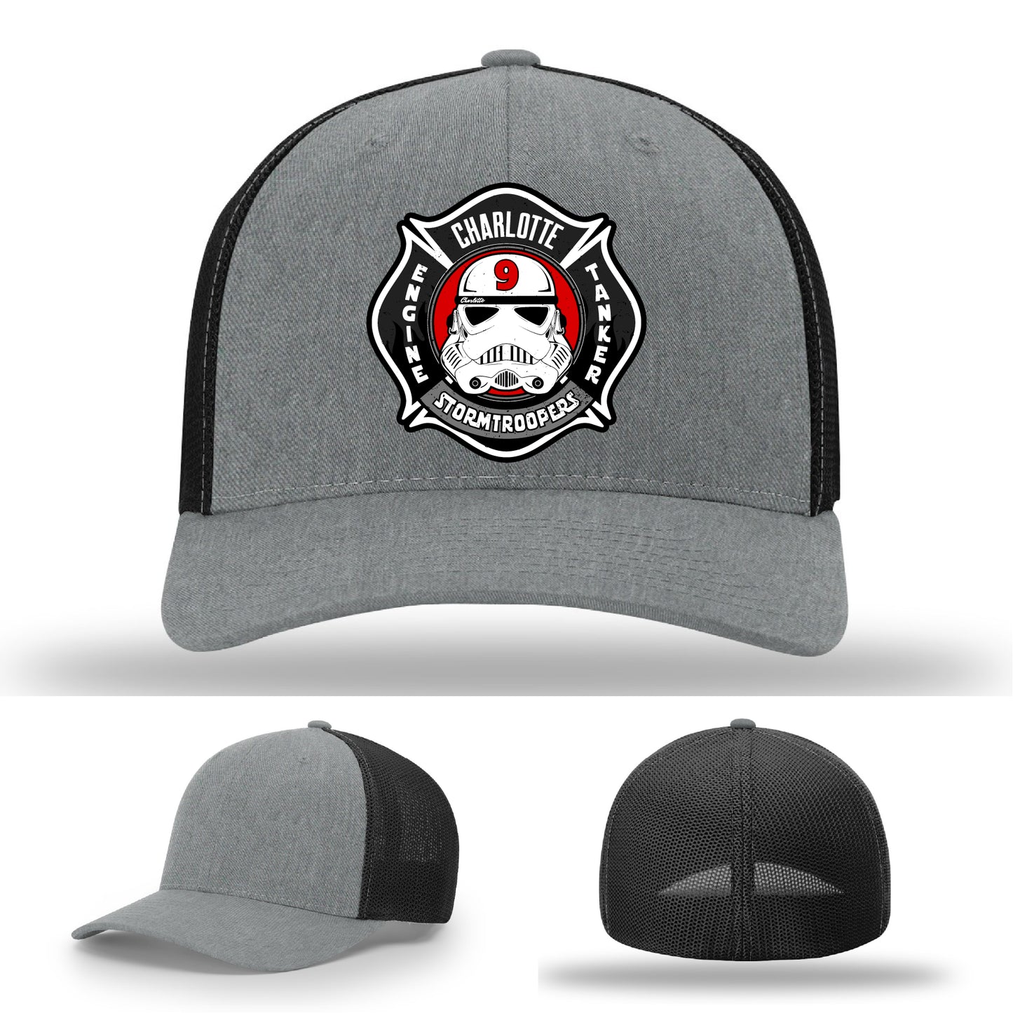 Station 9 Charlotte firefighter hat with custom leather detail