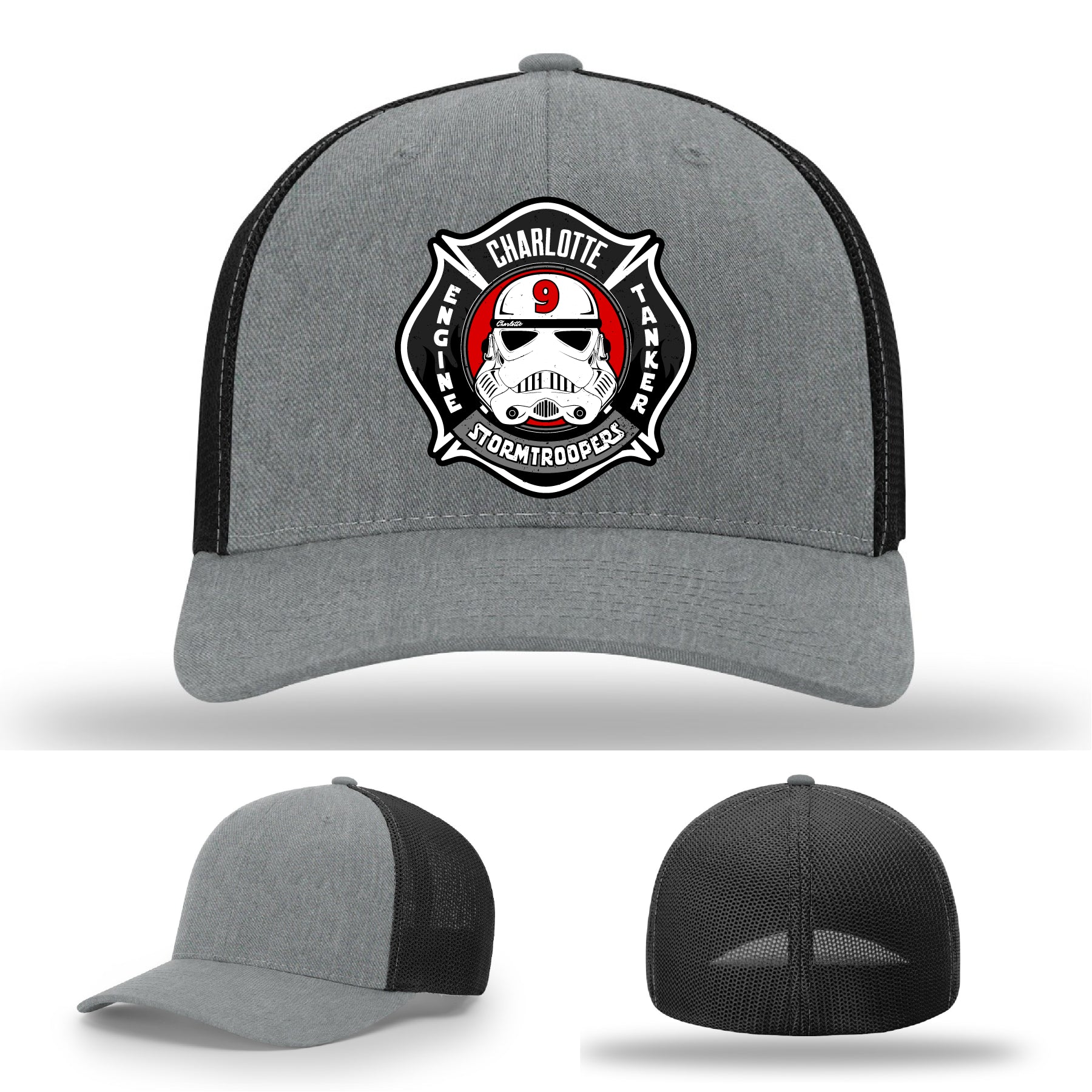Station 9 Charlotte firefighter hat with custom leather detail