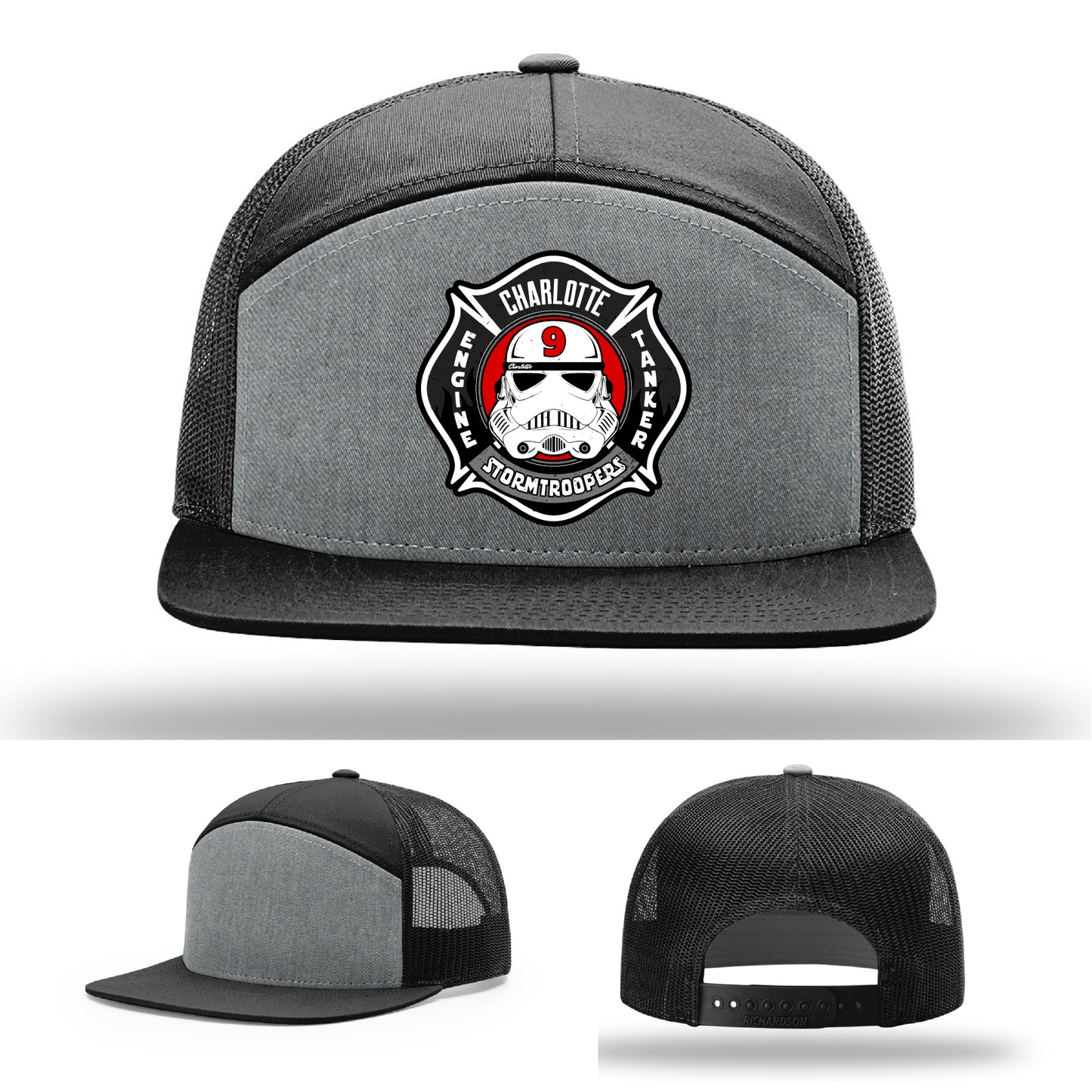 Charlotte Station 9 firefighter hat with bold leather patch