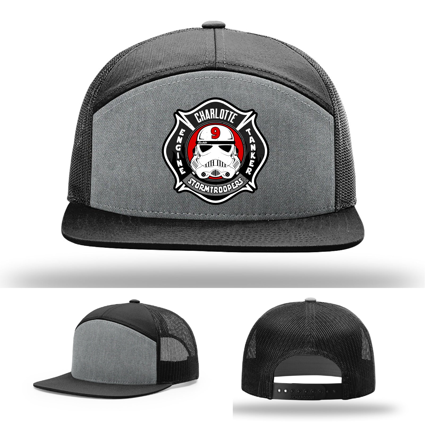 Charlotte Station 9 firefighter hat with bold leather patch