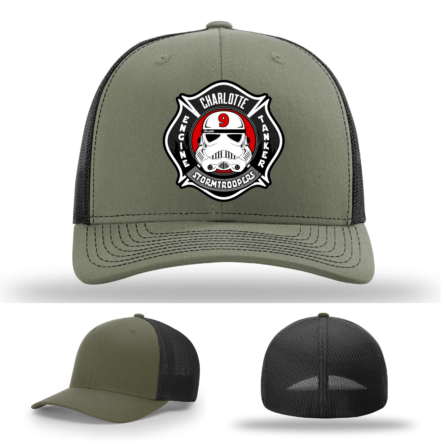 Charlotte firefighter leather patch hat Station 9 identity