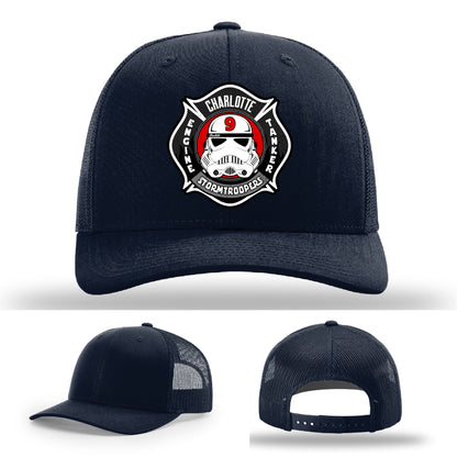 Custom firefighter hat Charlotte Station 9 leather patch