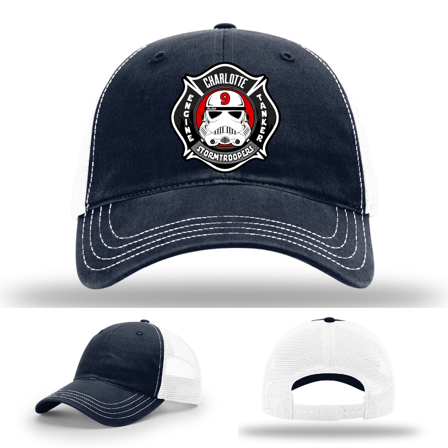 Charlotte Station 9 hat with firefighter leather patch