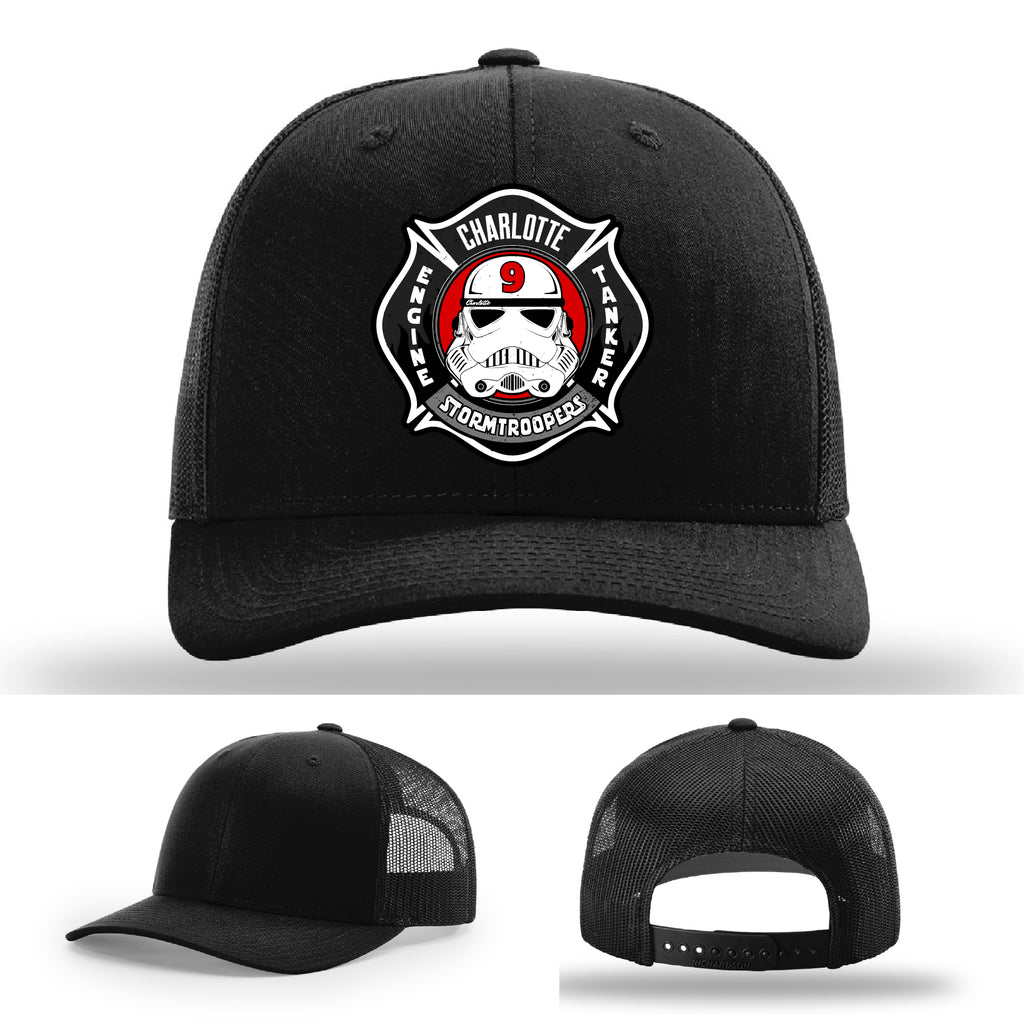 CFD Station 9 firefighter hat durable leather patch design