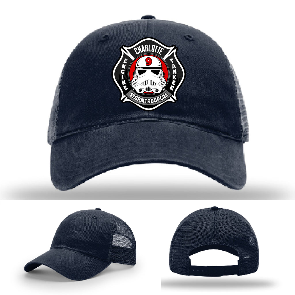 Leather patch firefighter hat for Charlotte Station 9 crews