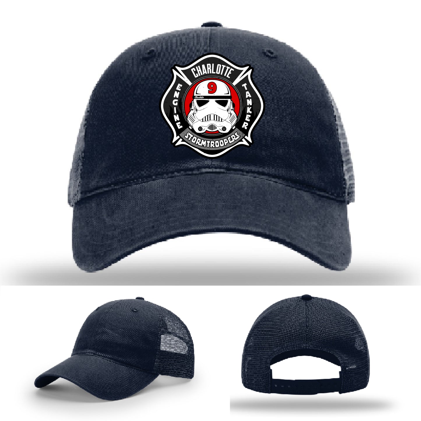 Leather patch firefighter hat for Charlotte Station 9 crews