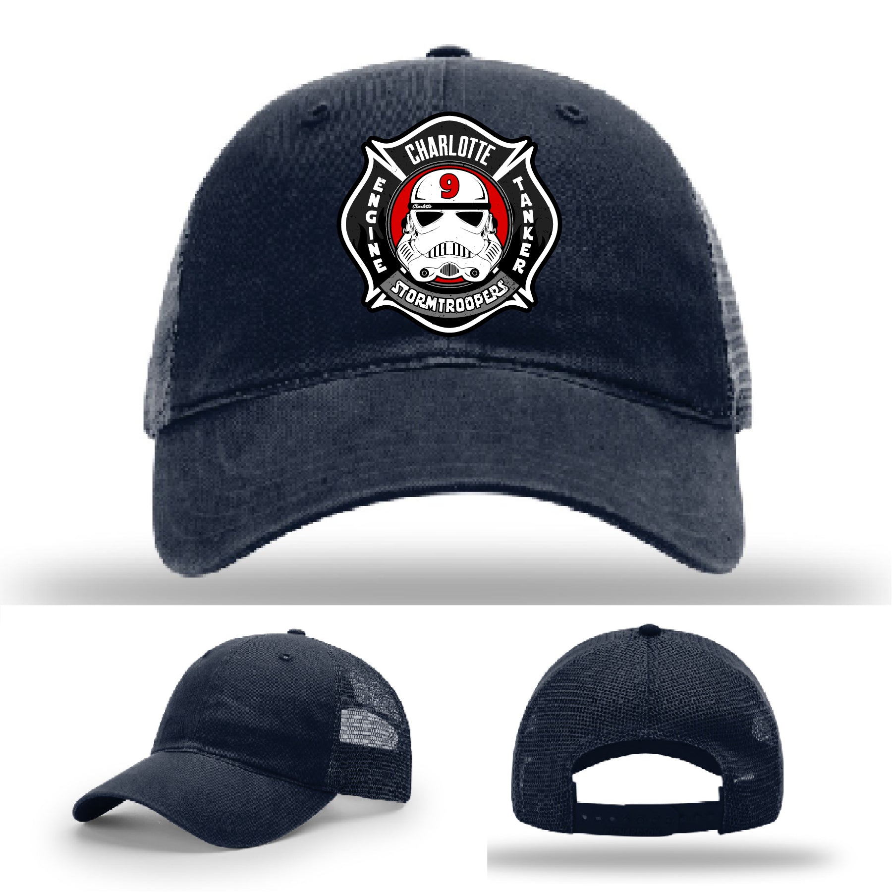 Leather patch firefighter hat for Charlotte Station 9 crews