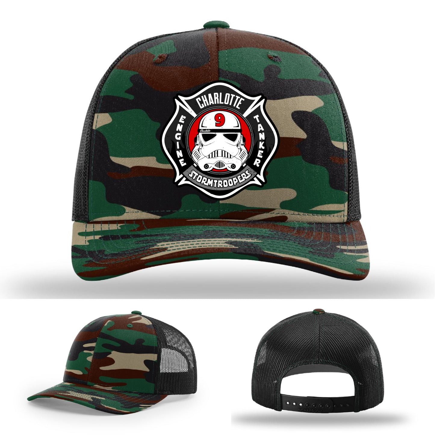 Station 9 firefighter hat Charlotte custom leather design