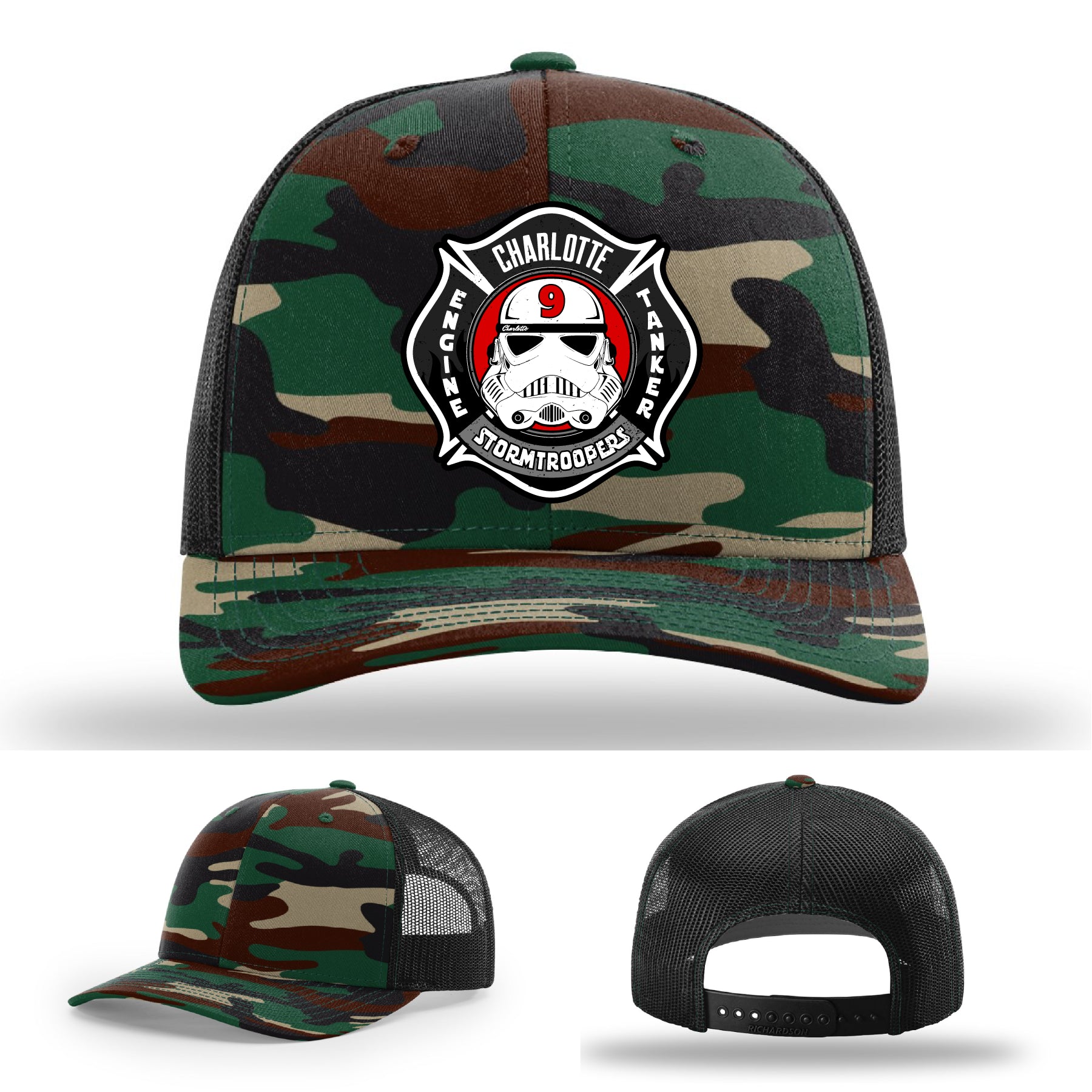 Station 9 firefighter hat Charlotte custom leather design