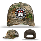 Charlotte firefighter hat with Station 9 engraved leather patch