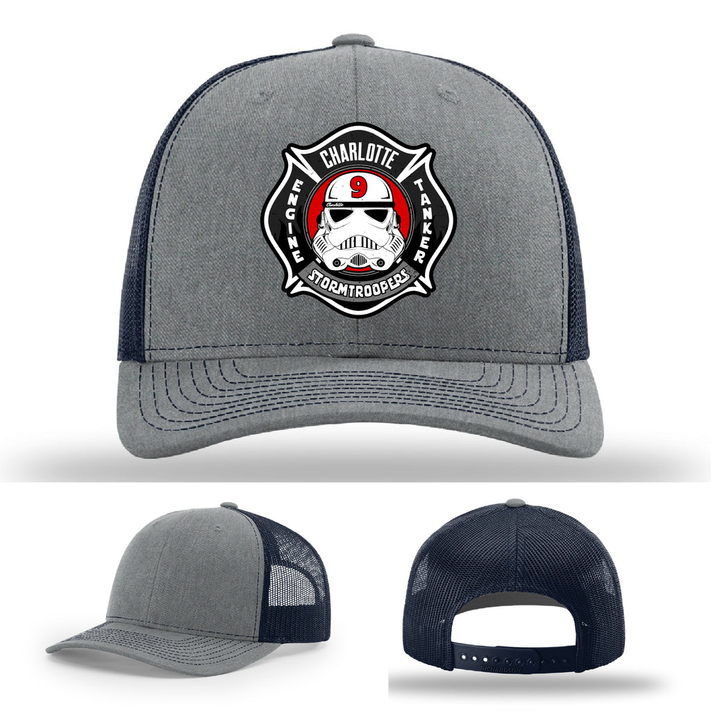 Charlotte Fire Station 9 firefighter hat with leather emblem
