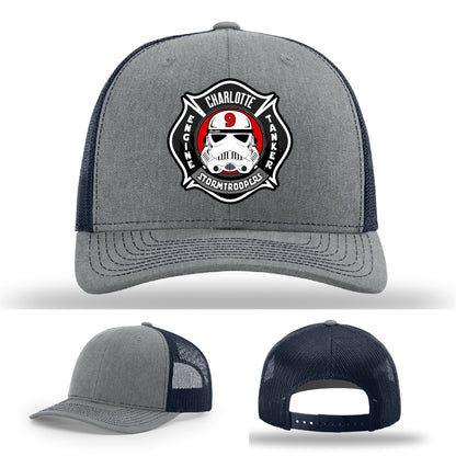 Charlotte Fire Station 9 firefighter hat with leather emblem