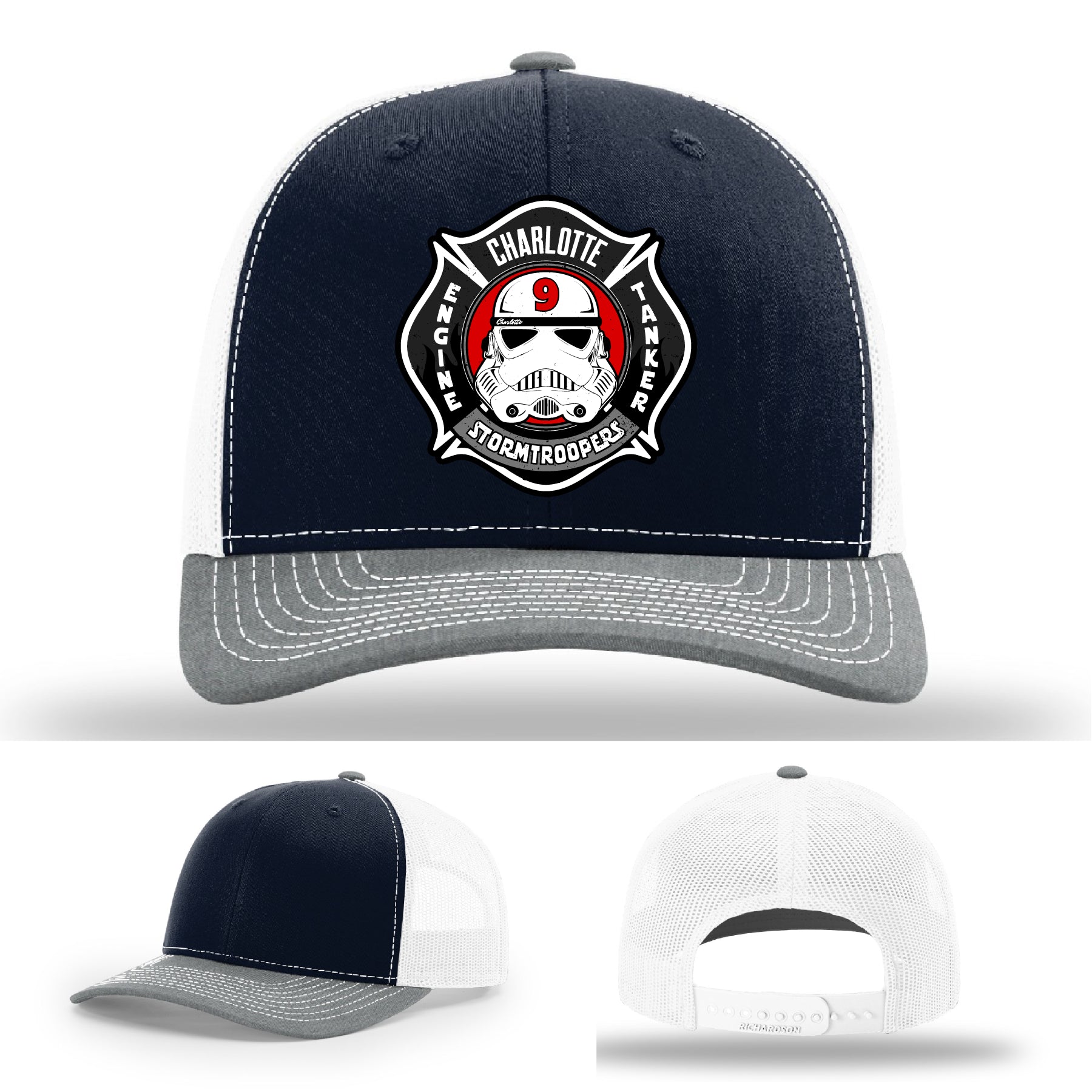 Charlotte firefighter Station 9 hat with real leather patch