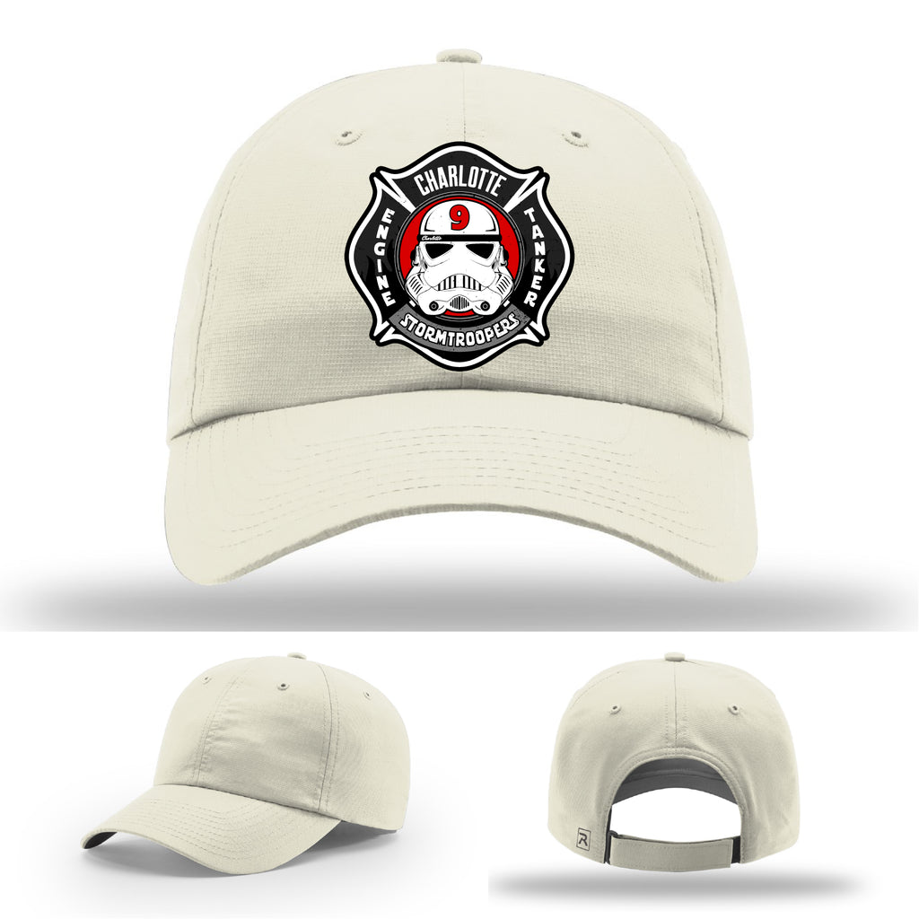 Custom firefighter hat with Charlotte Station 9 leather patch