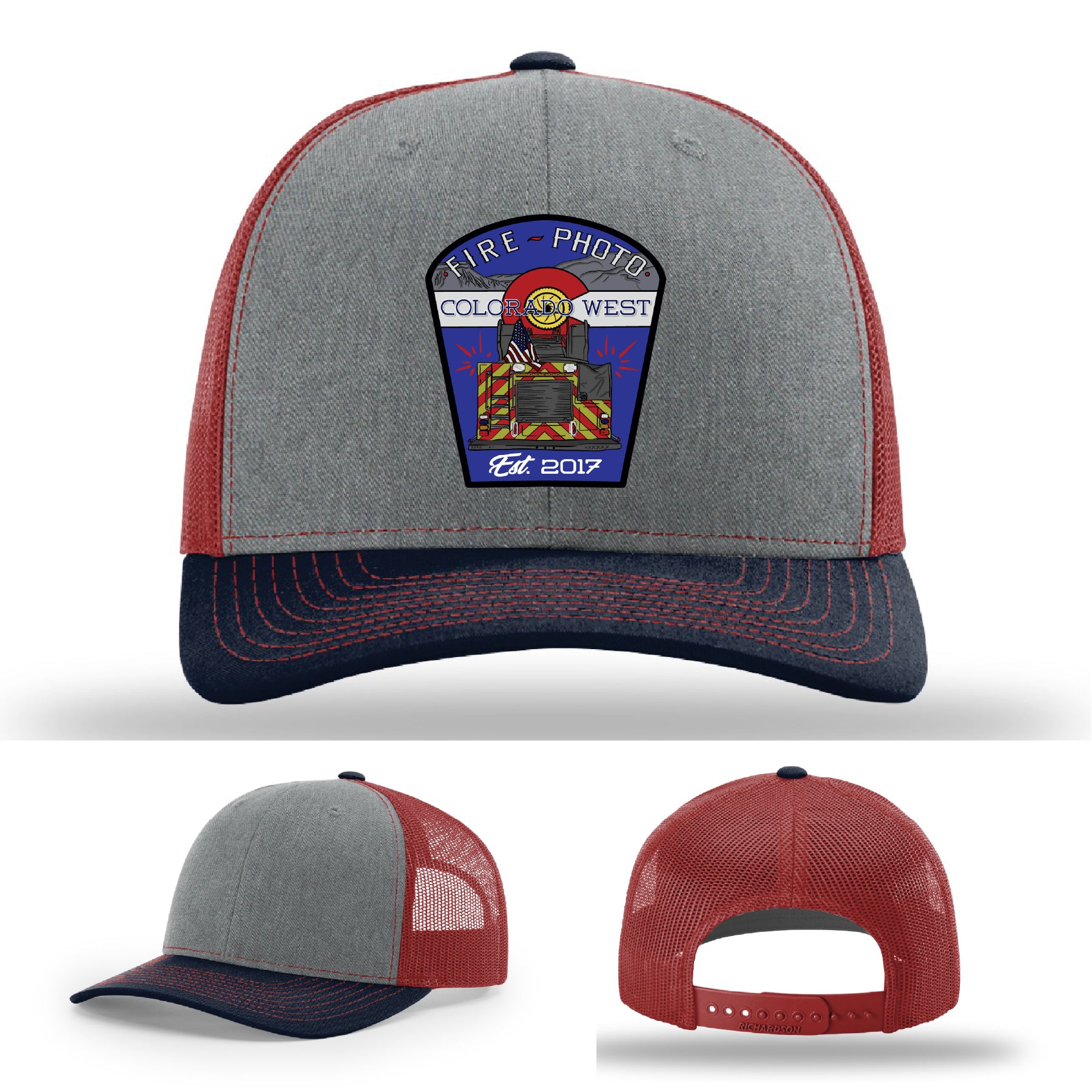 Custom firefighter leather patch hat for Colorado West Fire Photo team