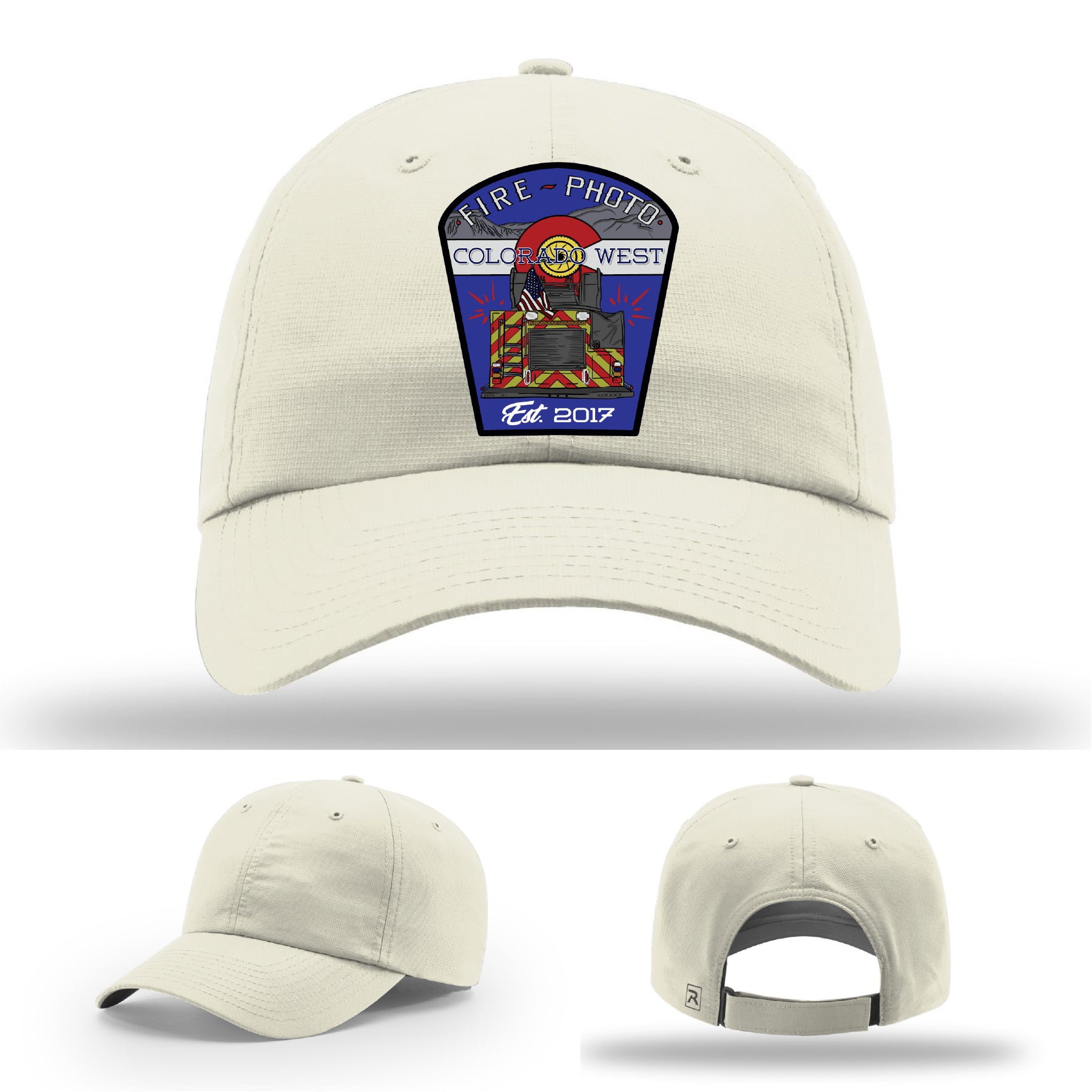 Firefighter hat featuring Colorado West Fire Photo leather patch design