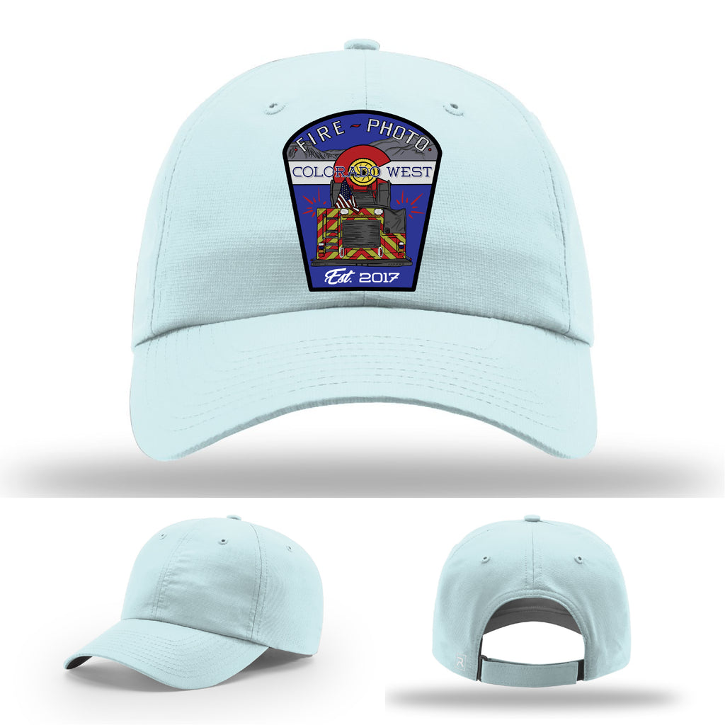 Custom firefighter hat with Colorado West Fire Photo leather patch logo