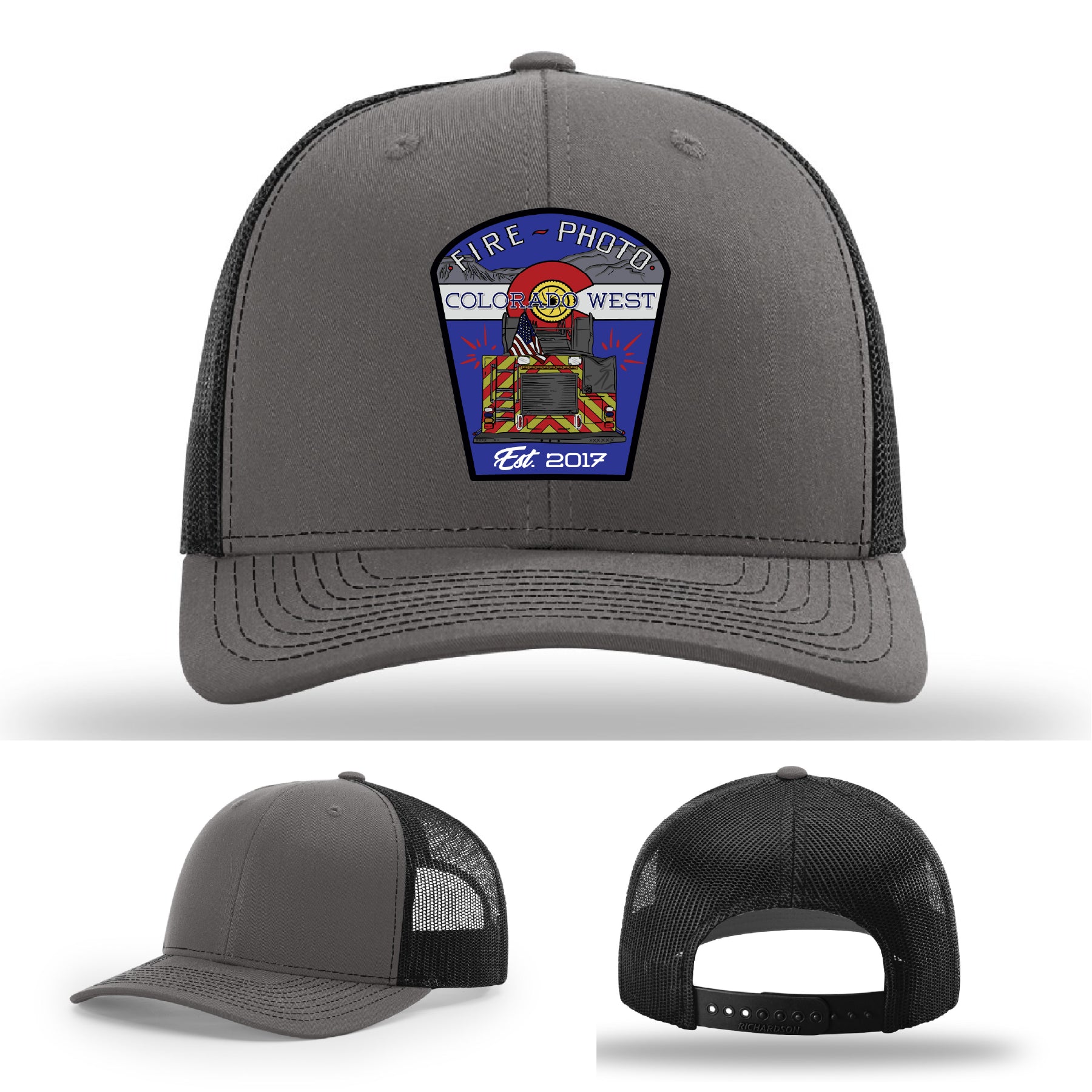 Colorado West Fire Photo firefighter hat showing full color leather design
