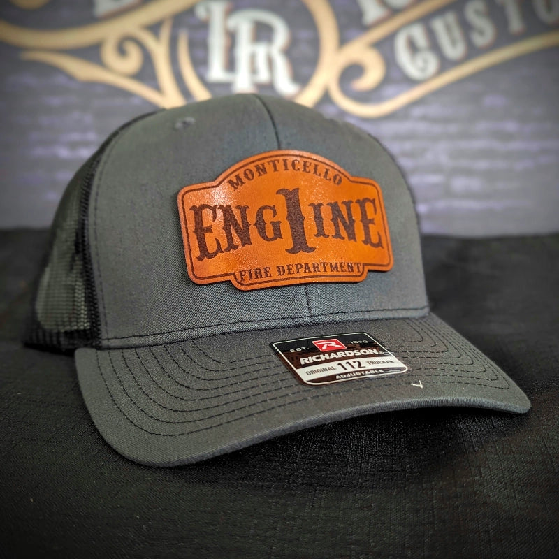 Custom hat with firefighter station details on patch