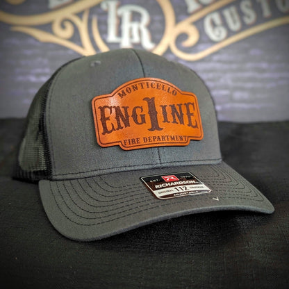Custom hat with firefighter station details on patch