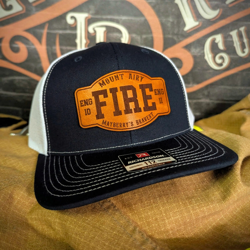 Custom firefighter station hat with leather patch