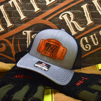 Custom leather patch hat designed for firefighters