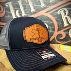 Personalized leather patch hat with station name