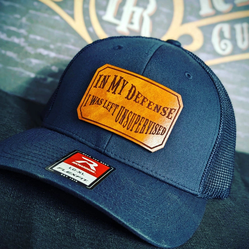 Firefighter hat with durable leather patch layout