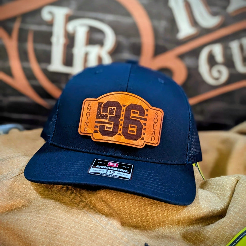 Station hat with custom text and patch shape