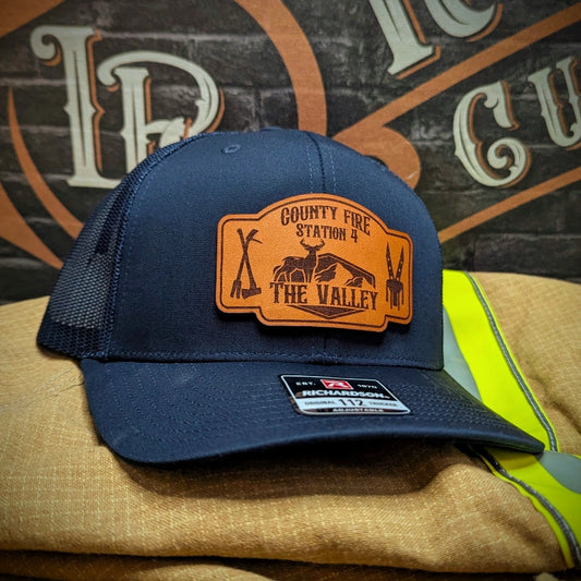 Create your own custom leather patch hat with text and clipart design