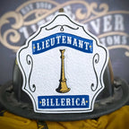 Bugle officer helmet front custom firefighter leather shield