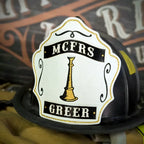 Firefighter officer bugle shield custom leather fire helmet front