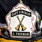 Officer helmet front bugle custom leather firefighter shield