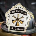 Leather chief shield firefighter helmet front custom officer design