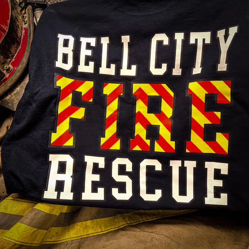 custom fire department shirt with bold fire service design