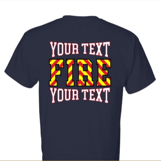 Custom firefighter duty shirt front with department logo