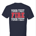 Closeup of print details on custom firefighter duty shirt