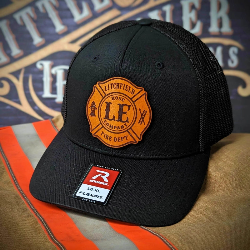 Custom firefighter hat with Maltese Cross symbol